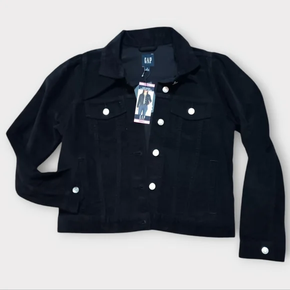 GAP CORDUROY BLACK MULTI POCKET FRONT BUTTON COLLAR JACKET WOMEN'S SIZE SMALL. - Picture 1 of 8
